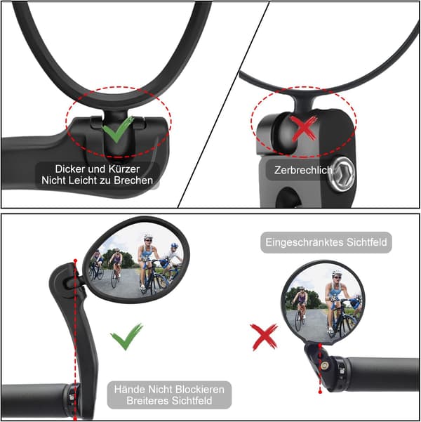 Cykel spejl, 360° roterbart cykelspejl, til 16-22 mm styr