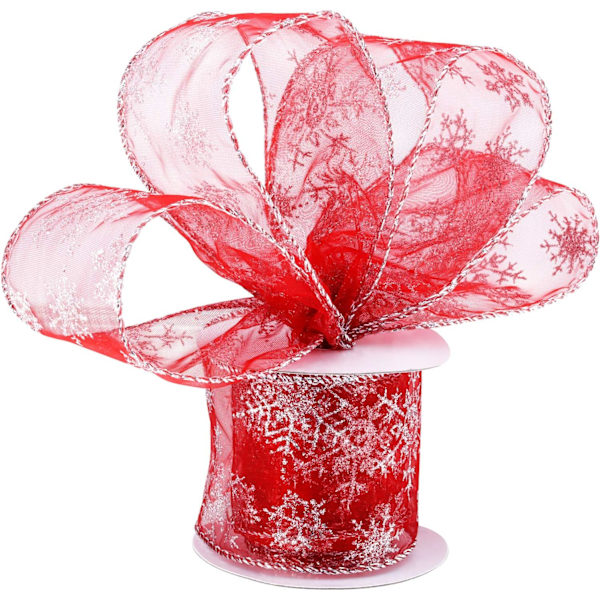 2 Pakkaa 6,3 cm 11 Jaardin Organza Nauhaa Lumihiutale Langallinen Läpinäkyvä Glitter