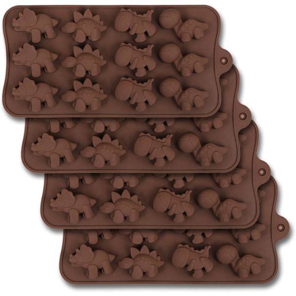 12 Hul Dinosaur Chokoladeforme, Sæt af 4 Non-Stick Silikon Di