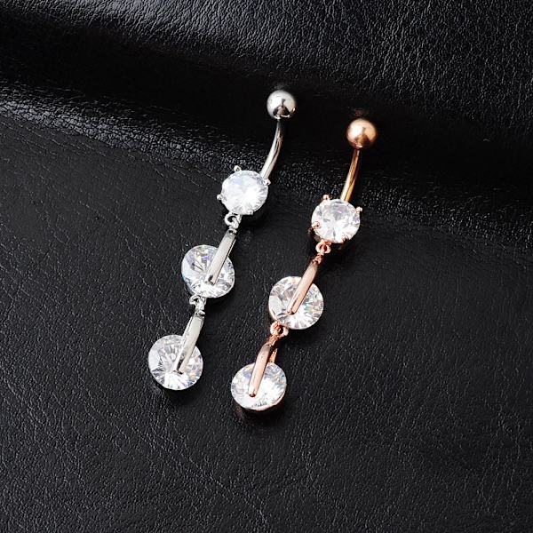 2 stk. navlepiercing med runde zirkoner