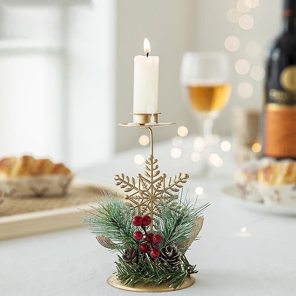 15CM Julelysstake i gulljern, juleborddekorasjon