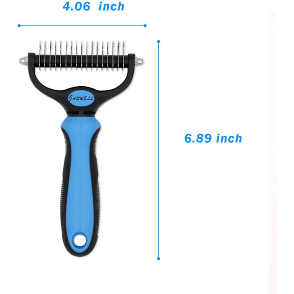 Pet Grooming Tool Blå - 2-Sided Undercoat Rake for Hunder & Katter - Saf