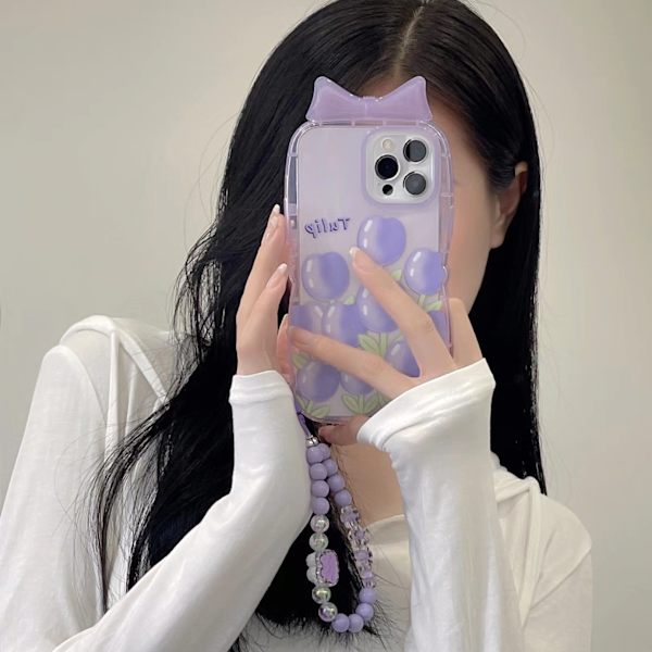 2 stk. Lilla Tulipan Blomsterbånd til iPhone 13 Pro Max med Kæde C