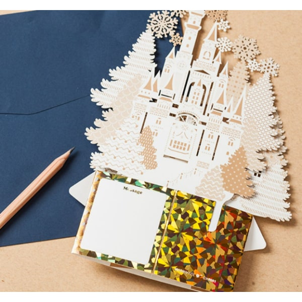 Et lykønskningskort, tredimensionelt julekort, håndskrevet