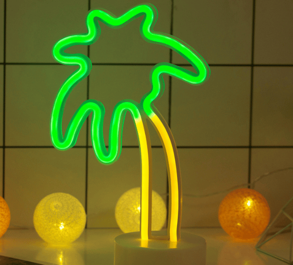 Neon-skylt med kokosnötsträd, batteridriven, för vardagsrum, sovrum, hall