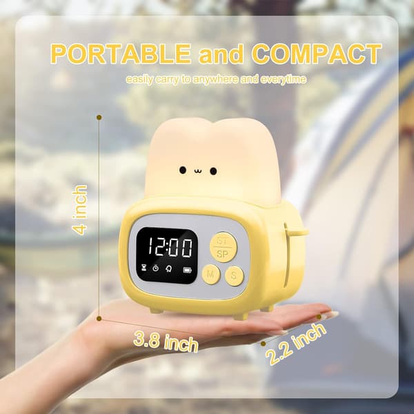 Sød Timer med Ur og Natlampe, Mini Brødrister Formet Lampe