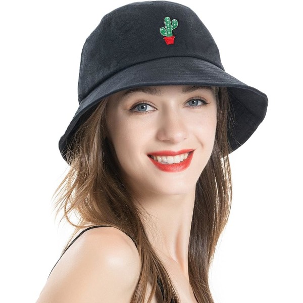Bucket Hat Bomull Sommar Fisherman Hat för kvinnor män，（cactus-Blac