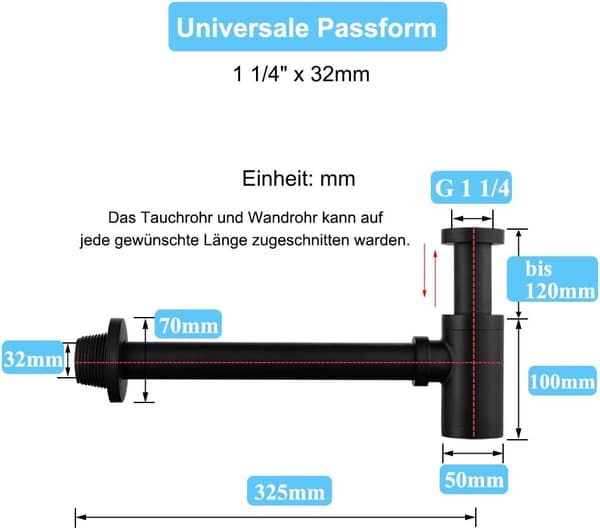 Messing Afluftsluse, Universal Design Trap 1 1/4 x 32mm, Justerbar A
