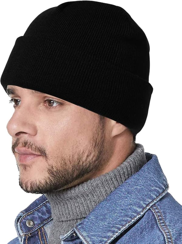 Hatt för män i ull med stickad fleece, tjock vinterhatt, termisk
