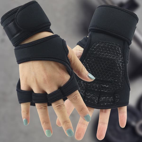 1 st ventilerade viktlyftningshandskar, med inbyggda handledsskydd, fullt handflateskydd och extra grepp, utmärkta för pull-ups C