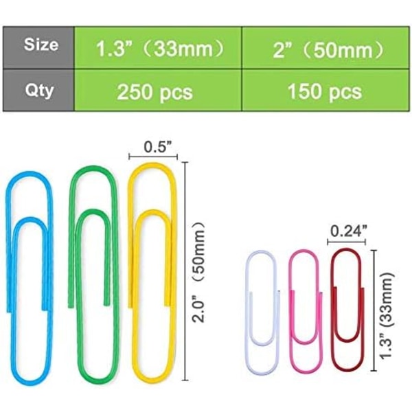Värikkäät paperiliittimet, keskikokoiset ja jättikokoiset (1,3 tuumaa ja 2 tuumaa)