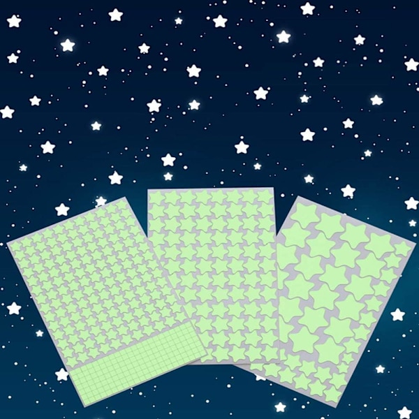 (452 stk, Grøn) Glow in The Dark Stars Wall Stickers, Glowing Stars for Ceiling and Wall Decals, 3D Glowing Stars,Exclud