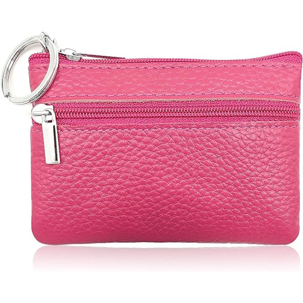Nyckelringsväska Liten, Kvinnors Äkta Läder Zip Mini Myntväska