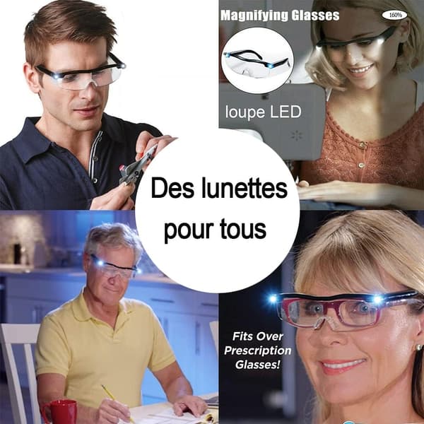 Läsglasögon, Förstoringsglas 2 LED-lampor, Läsförstoring