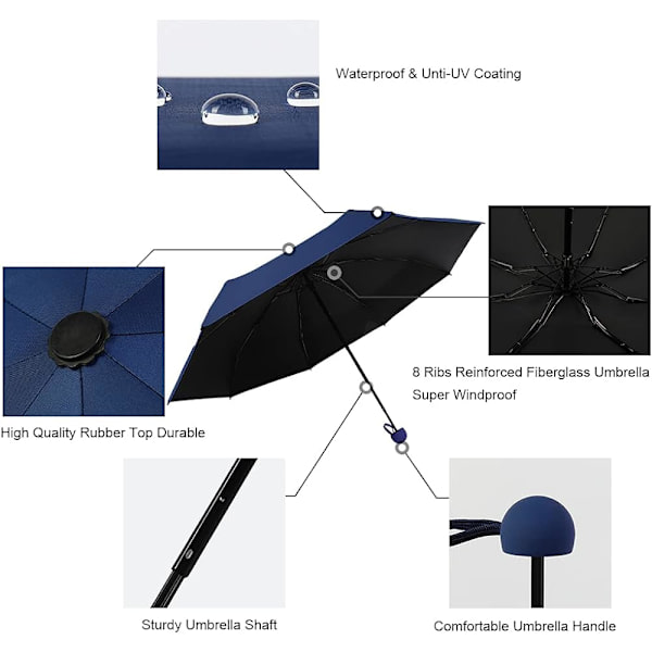 Mini Vindtæt Foldbar Rejse Paraply, Sol & Regn Paraplyer, Com