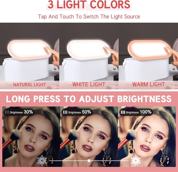 Makeup Organizer Box med Spejl og LED Lys - Bærbar Rejsemakeuptaske
