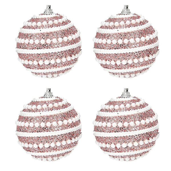 4-pack rosa glänsande julgranspynt, 8cm jul