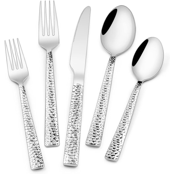 Hamrad Silverware Set, 10-delad Kvadratisk Bestick i Rostfritt Stål