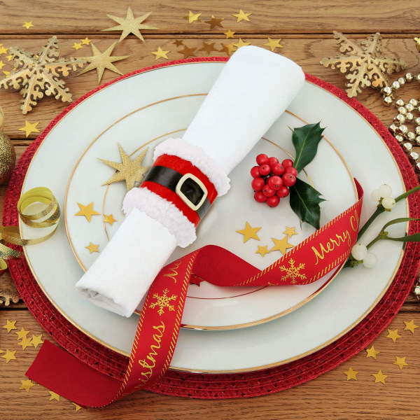 12 delar jul servettringar hållare servettband med Santa B