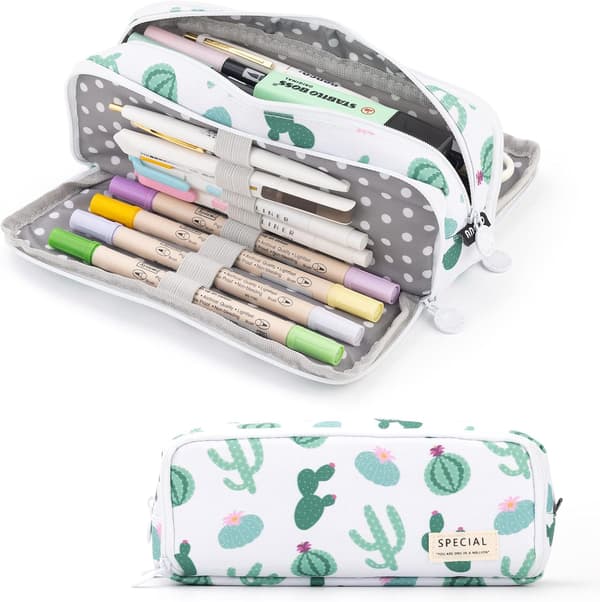 1 Stor Blyantsæske Stor Kapacitet 3 Rum Canvas Pen