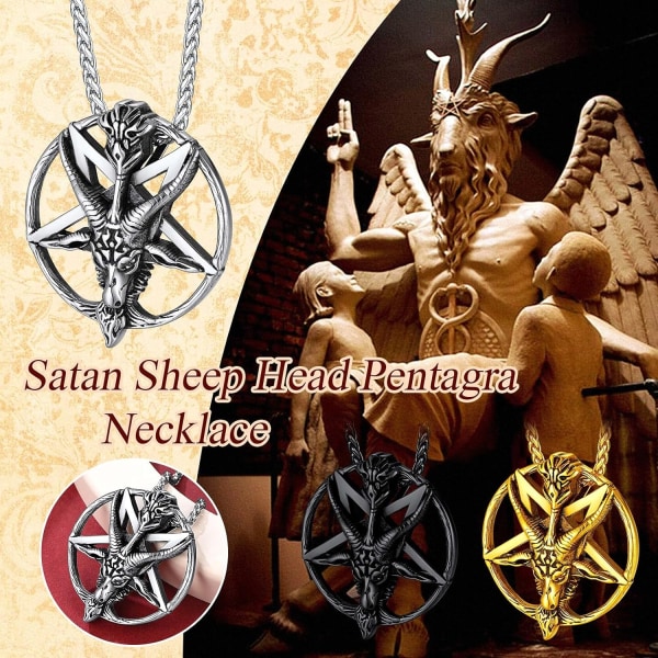 Baphomet Inverted Pentacle Halsband, Satanisk Get Huvudhänge, S