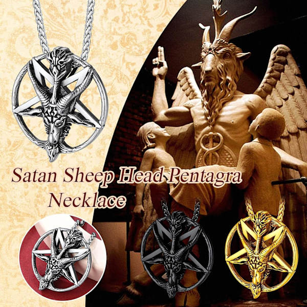 Baphomet Inverted Pentacle Halskjede, Satanisk Geitehode Smykke, S