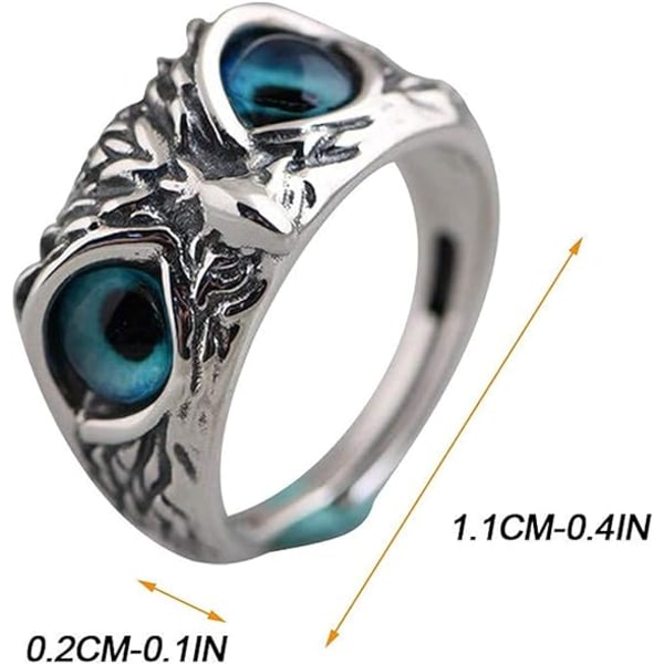 Säädettävä hopeademonisilmäpöllörengas, Demon Eye Owl Ring