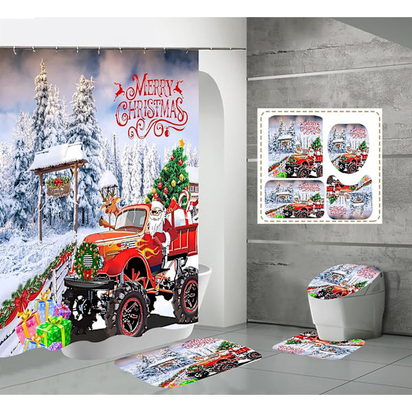 God Jul Duschdraperi Set för Badrum, 4-pack Jul Duschdraperi
