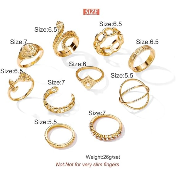 Guld och silver Knuckle Ring Set Dam Flickor, 10 Ringar, Vintage