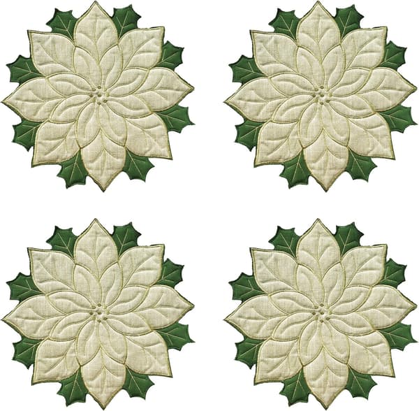 2 st, Mats, 40 cm, Appliqué Guld med Grön Broderad Blomma