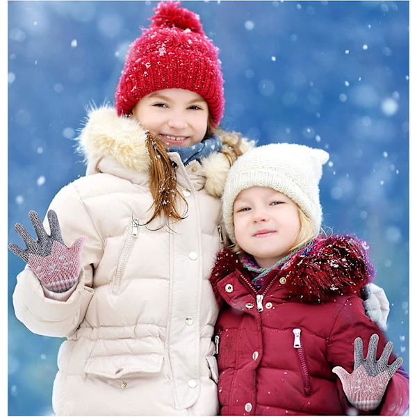 2 Par Barnvantar Vinter Full Finger Stickade Vantar Varma Stretch