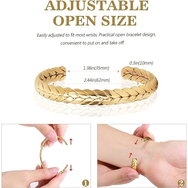 Gullåpen mansjett armbånd, for kvinner, 18K gullbelagt hvete St