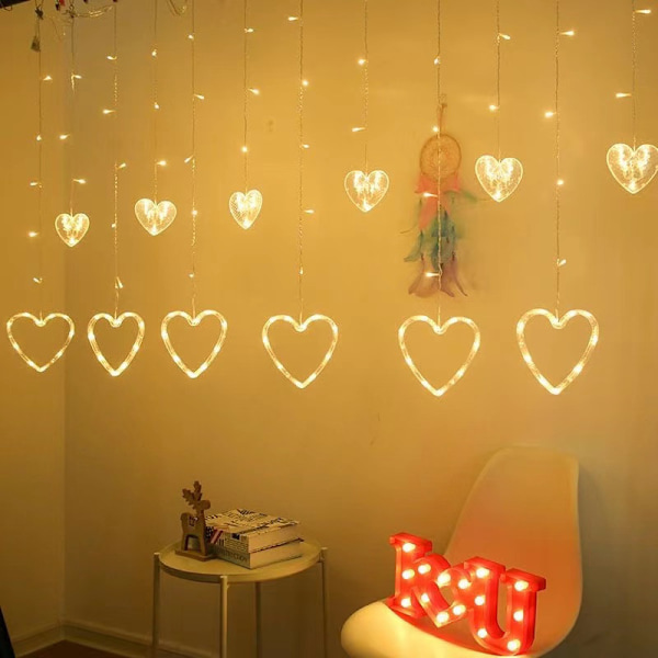 LED-ljusslinga hjärtgardin ljus Valentinsdag bröllop