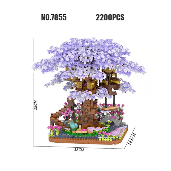 2200 stk. Mini Byggeklodser Lilla Kirsebærblomst Træhus Model