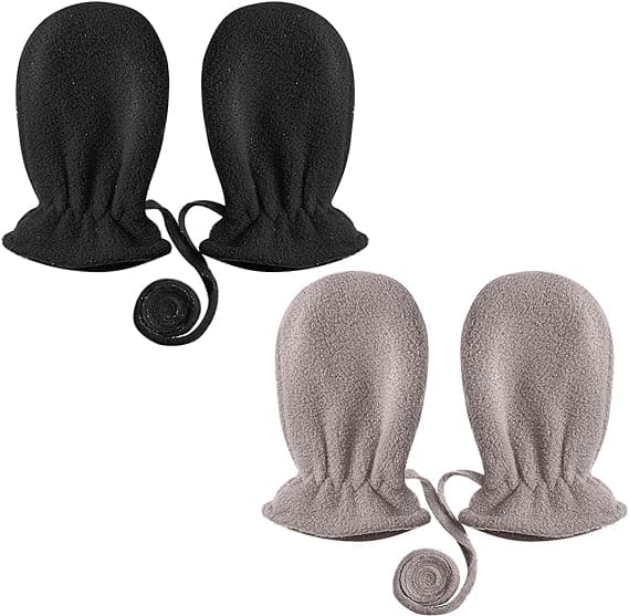 2 Par Babyfleece Vantar med Snöre Varma Småbarnsvantar Vinter