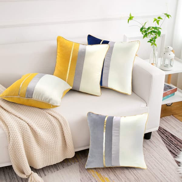 Kuddfodral Gult Vit Sammet 45x45cm Dekorativ Kuddfodral