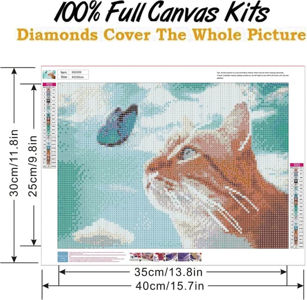 Diamantmaleri Kattsett, Katt Diamantkunstsett for Voksne, Sommerfugl