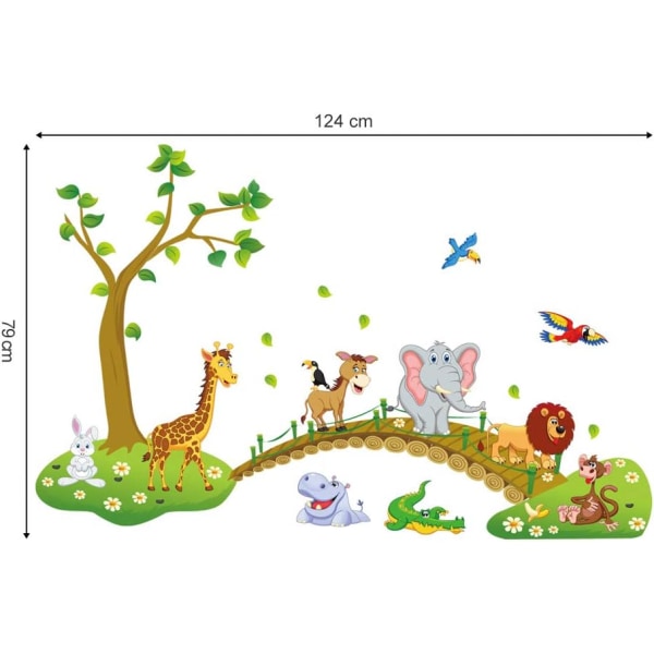 Dyr fra jungelen veggklistremerke tre løve sjiraff elefant for barn
