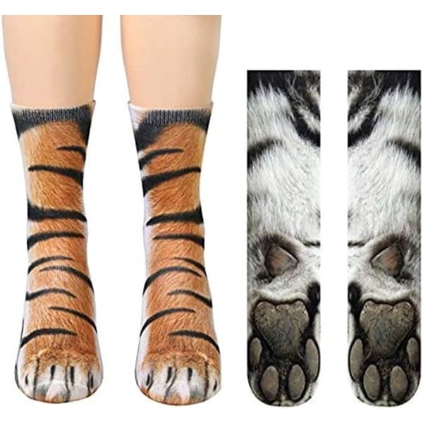 3 par Animal Paw Socks-Unisex 3D Printed Socks Novelty Animal Pa