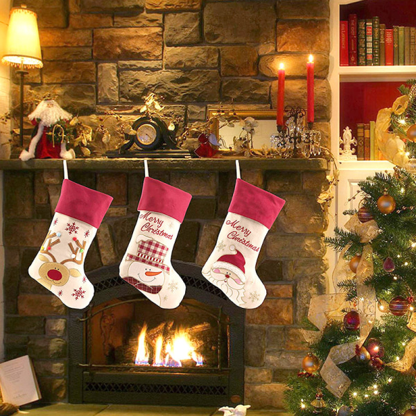 3 pieces Christmas stockings Linen embroidered Christmas stocking