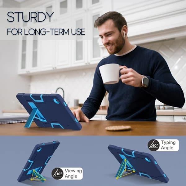 Samsung Galaxy Tab A9+ Silikonskal med Ställ Kontrastfärger Marinblå + Blå