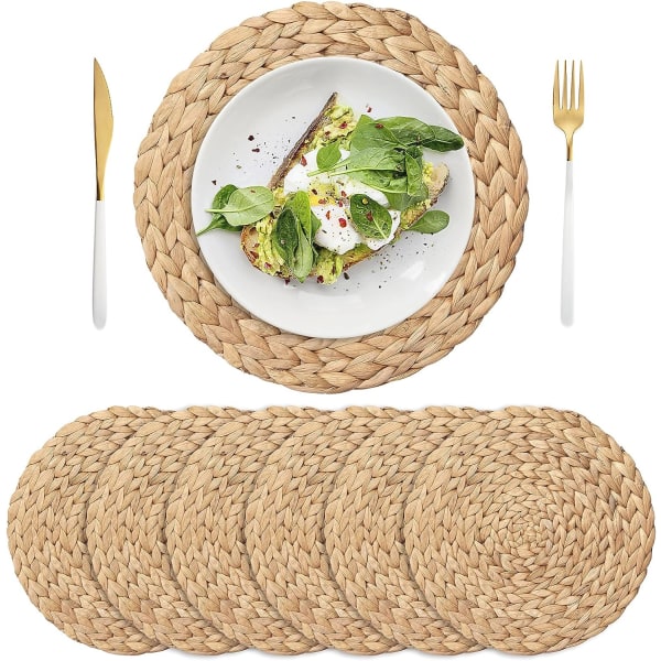 6 Pcs 11.8" Woven Placemats, Natural Hand-Woven Water Hyacinth Pl