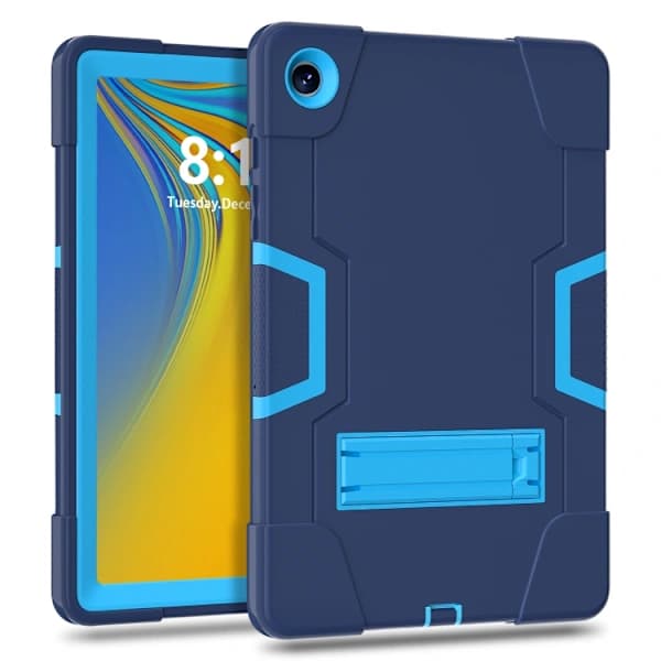 Samsung Galaxy Tab A9+ Silikondeksel med Stativ Kontrastfarger Marineblå + Blå