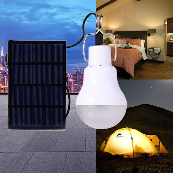 Bærbar solcellelampe med hvit LED-pære, solenergi med solcelle
