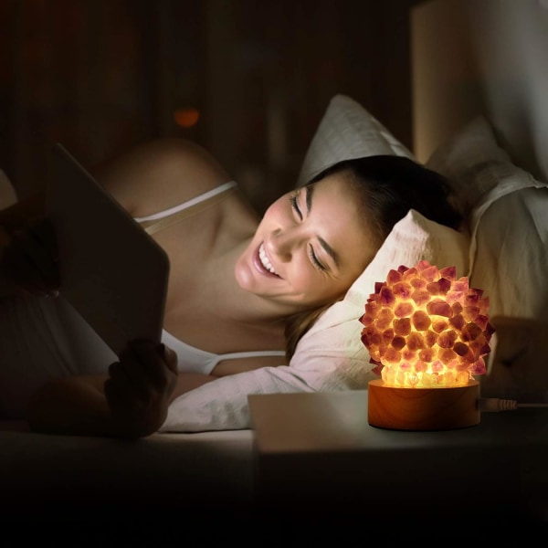 Naturlig ametystlampe med trebase, meditasjonsaura helbredende