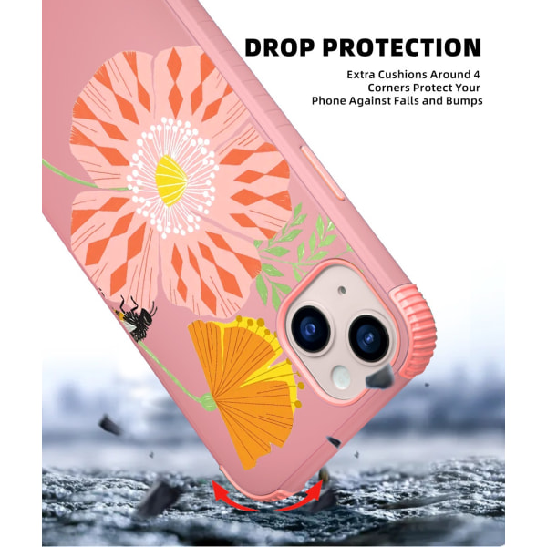 1 stk Rosa Bieblomster for iPhone 13 for kvinner - Allsidig Droppbeskyttelse