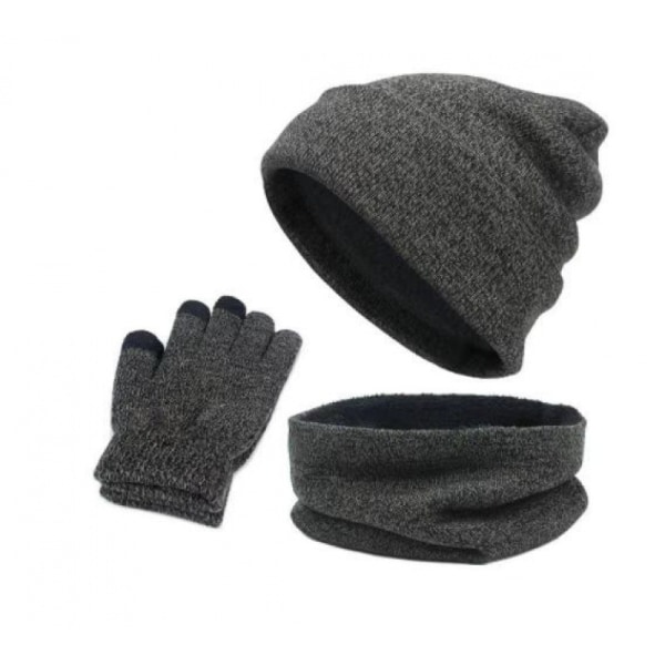 3-delt hat, handske, tørklæde, strik- og fløjlshue, hue, hagesmæk,