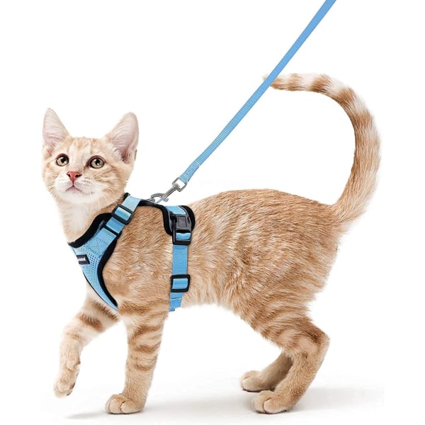 Cat Harness Leash Adjustable Kitten Harness Blue XS Neck Refle