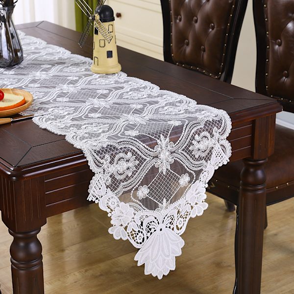 1 Stykke Bomuld Crochet Lace Rektangulær Bordflag Kommode Sjal Ta