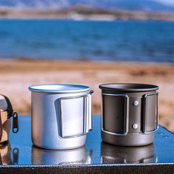 Fällbar liten tekopp för utomhuscamping, bärbar ultralätt aluminium